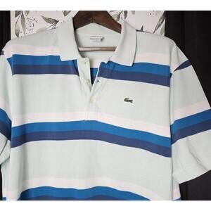 Lacoste Polo Shirt Blue Mens Size XL Stripes Cotton